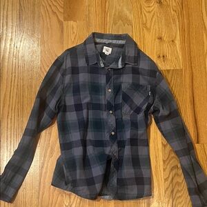 tentree Blue and Black Plaid Casual Button Down Shirt